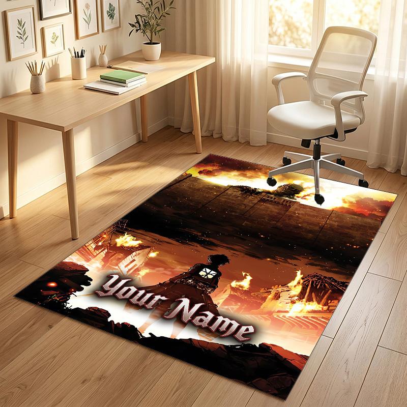 Personalized Crystal Velvet Carpet,Attack On Titan Custom Printed Name, Plush Area Rug For Home Indoor Decor