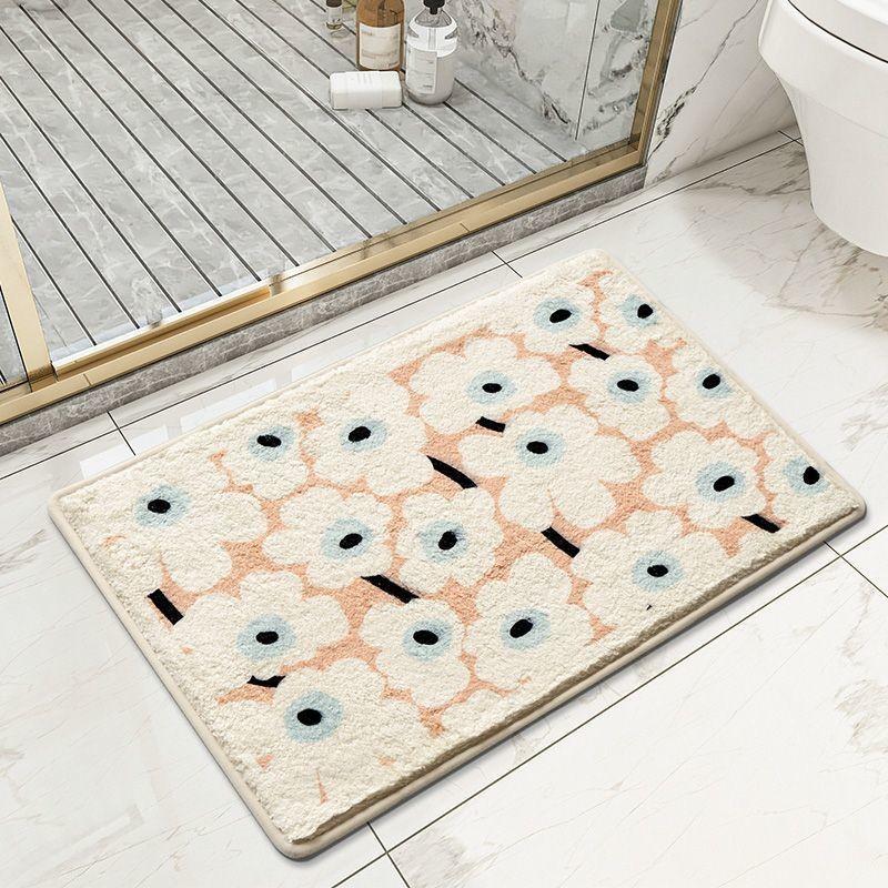 Mat Floor Plush With Cartoon Flower Print Design For Bedroom And Bathroom Use
