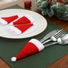 Christmas Knife & Fork Hats 10pcs- 2.36x4.72inch Red Mini Hats for Wine Bottles - Festive Table Decorations