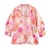 European and American French Women's Fashion Hundred Flowers Printed Silk Satin Textured Shirt 2298059