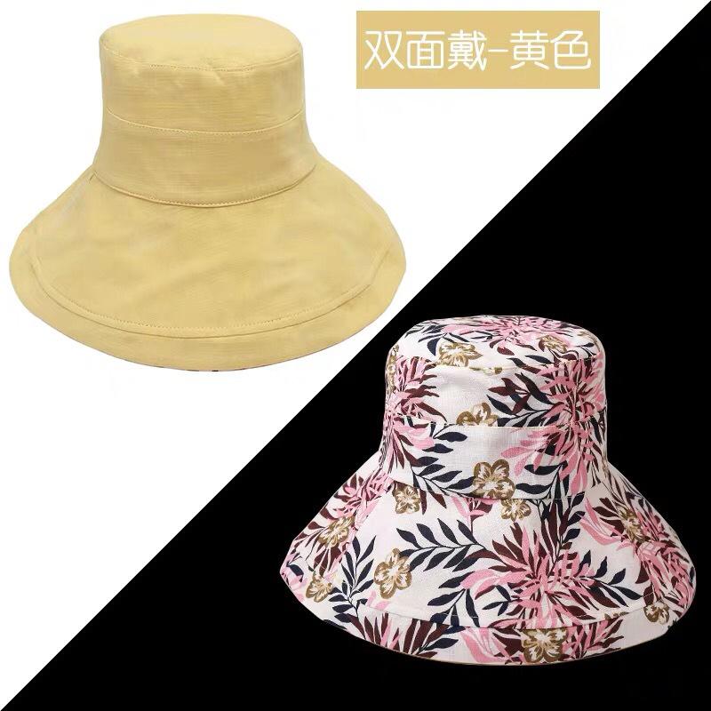 

Hat female double-sided Japanese Internet celebrity travel visor sun protection big brim face bucket hat women summer double-sided can wear M（56-58cm） жёлтый