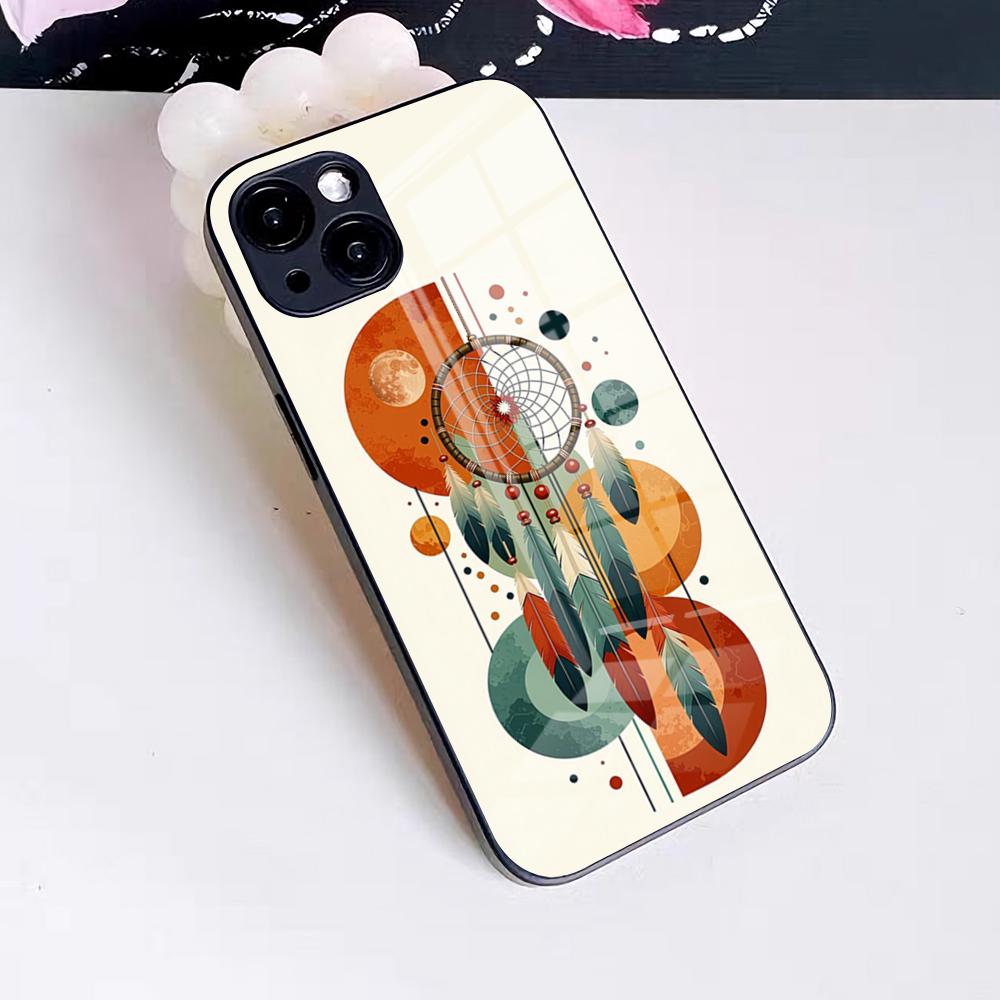 

Beautiful Feather Dreamcatcher Phone Case For IPhone 17 Pro Max 16 15 14 Pro Max 13 11 X Xs Xr 8 7Plus Glass Cover iPhone 14 Pro Max