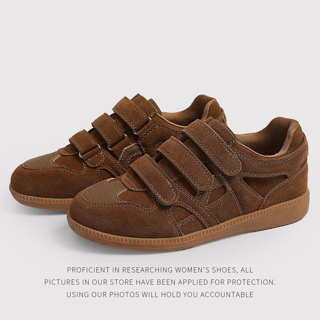Distribution - Retro Leather German Training Shoes Women'S Spring New Velcro Casual Board Shoes Soft Sole