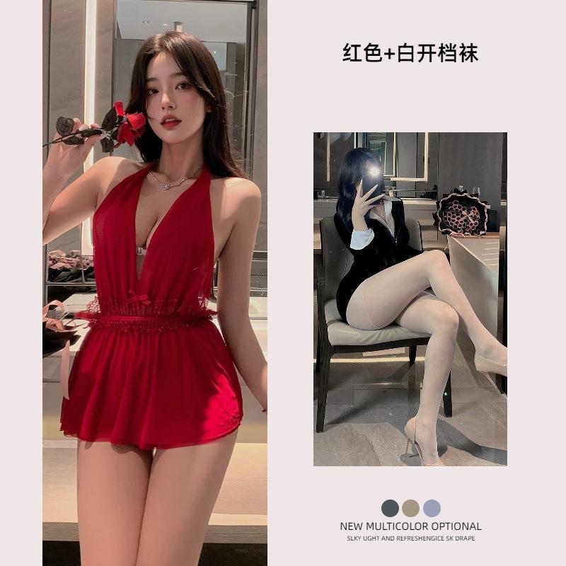 New sexy lingerie deep V backless temptation jumpsuit bed hot neck secretary free uniform