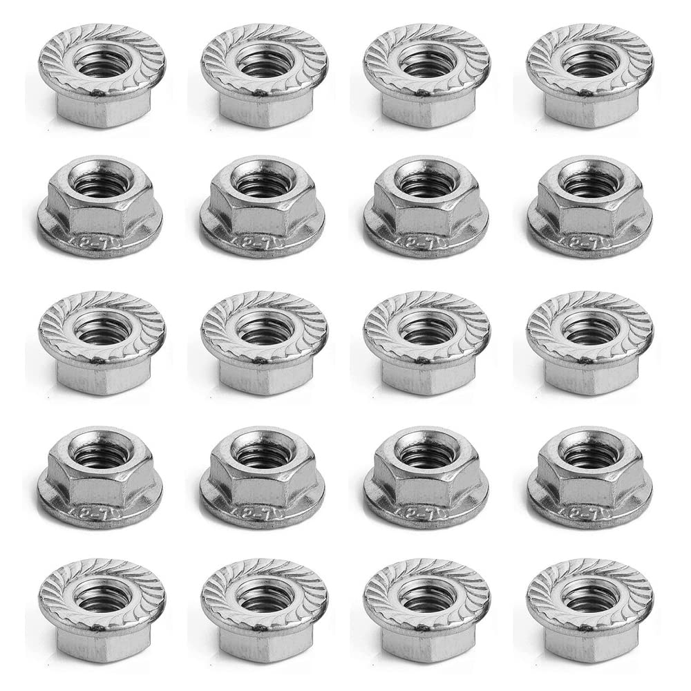Set of 20 Hex Flange 304 Stainless Steel Hex Lock Nuts Nuts, M3, M4, M5, M6, M8, M10, (M6)