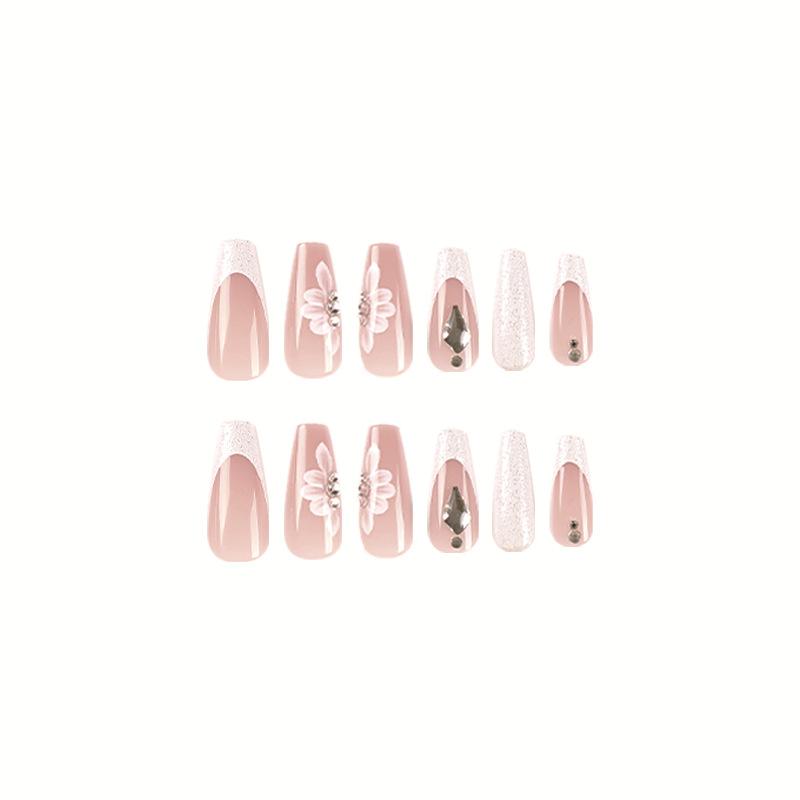 24Pcs/Set Quick Nails French White Edge Florets False Nials Sticker Wearable Waterproof Manicure Finished Nails
