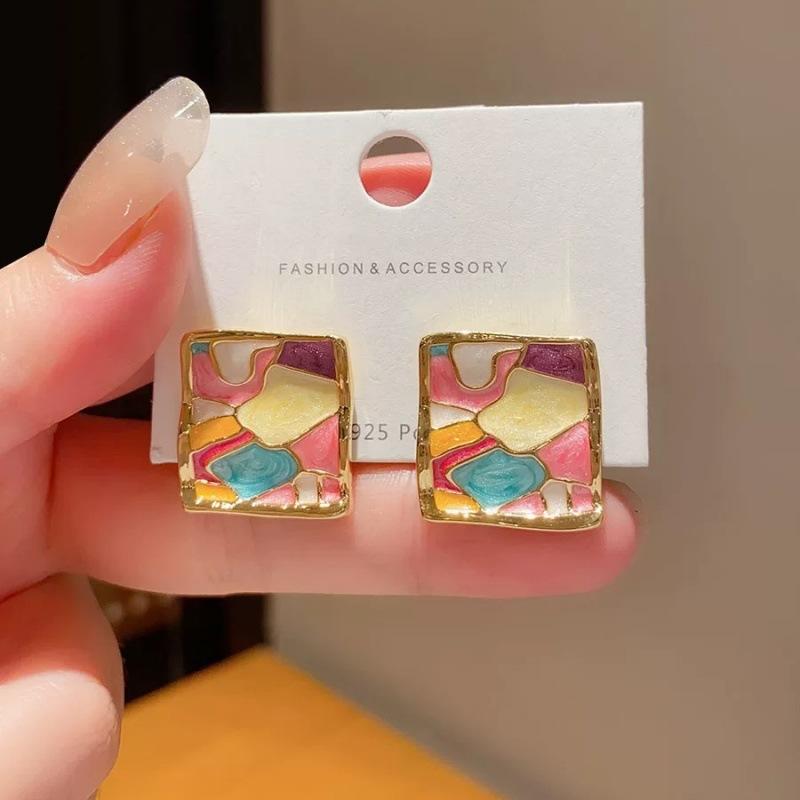 1011 New French Retro Heart-shaped Colored Enamel Drip Glaze Earrings Women's Niche Versatile Temperament Stud Earrings