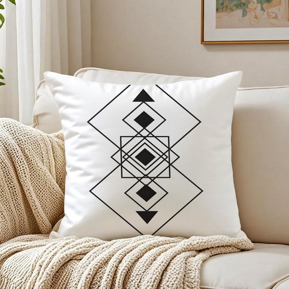 Geometric Embroidery Pillow Case Double-Sided Plush Sofa Cushion Covers Organic Breathable Invisible Zipper