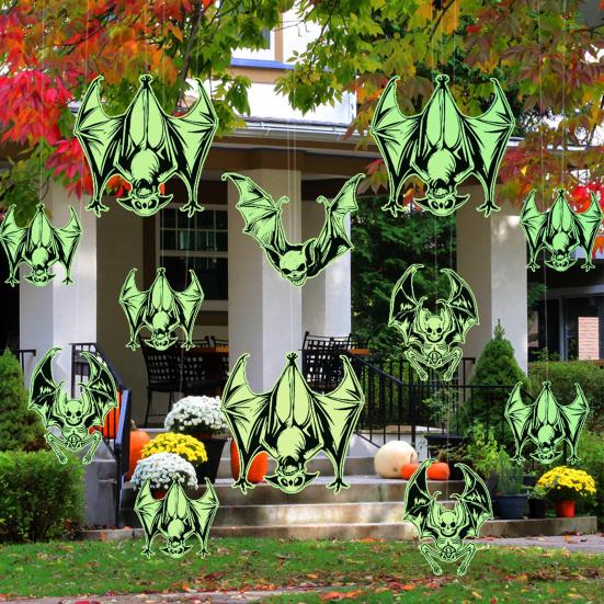 Easy Removal Wall Art Halloween Glow-in-the-Dark Bat Stickers, Luminous Hanging Decals, Spooky Window Clings Indoor Outdoor Yard Tree Party
