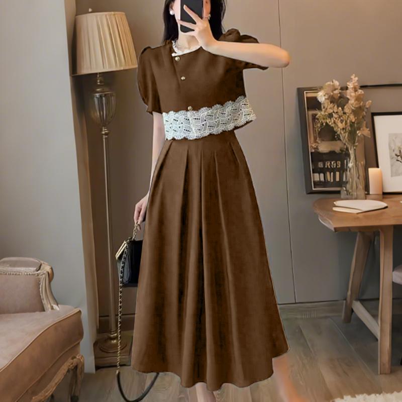 ZANZEA Women Short Sleeve Lace Splice Blouse and Long Skirts Summer Two Piece Suit Sets