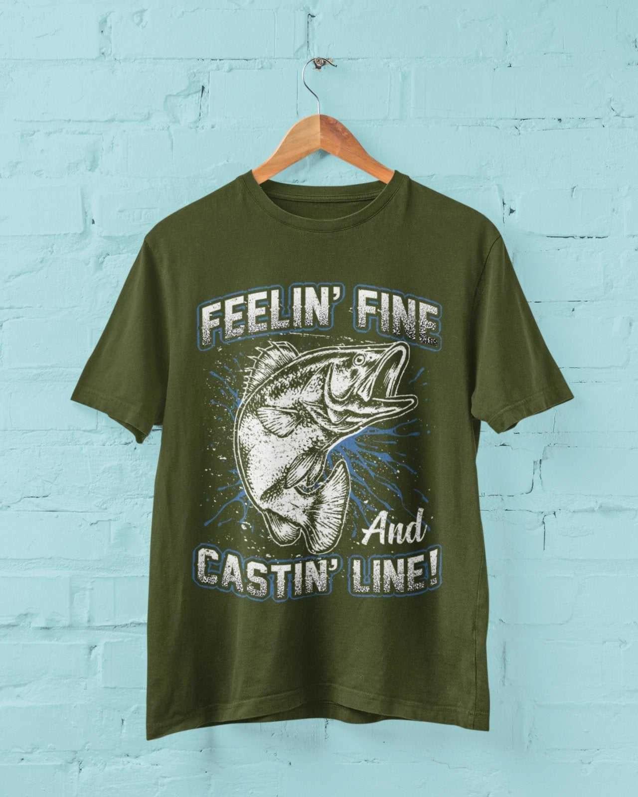 Funny Fishing T Shirt Feelin  Fine And Castin Line Fisherman Angler Gift Idea L