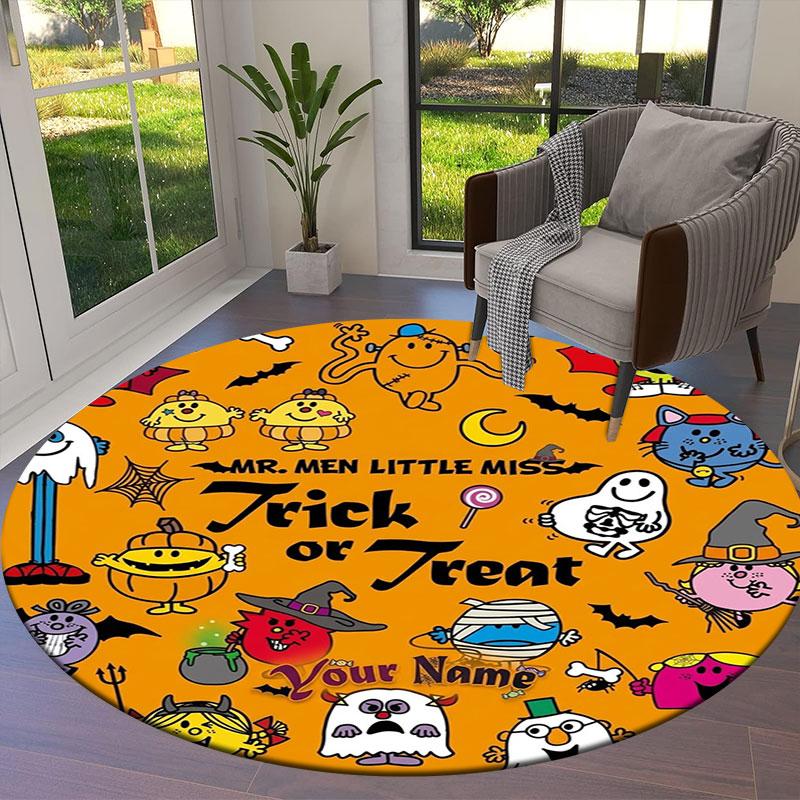 Mr. Men Little Miss Custom Name Round Area Rug,Carpet Rug for Living Room Bedroom Sofa Playroom Decor,Non-slip Floor Mat