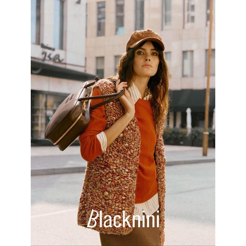 Blacknini Yin Waffle/"Christmas Eve" Du + Gold Leaf Feather Yarn Handmade Mohair Knitting Short/Long Vest