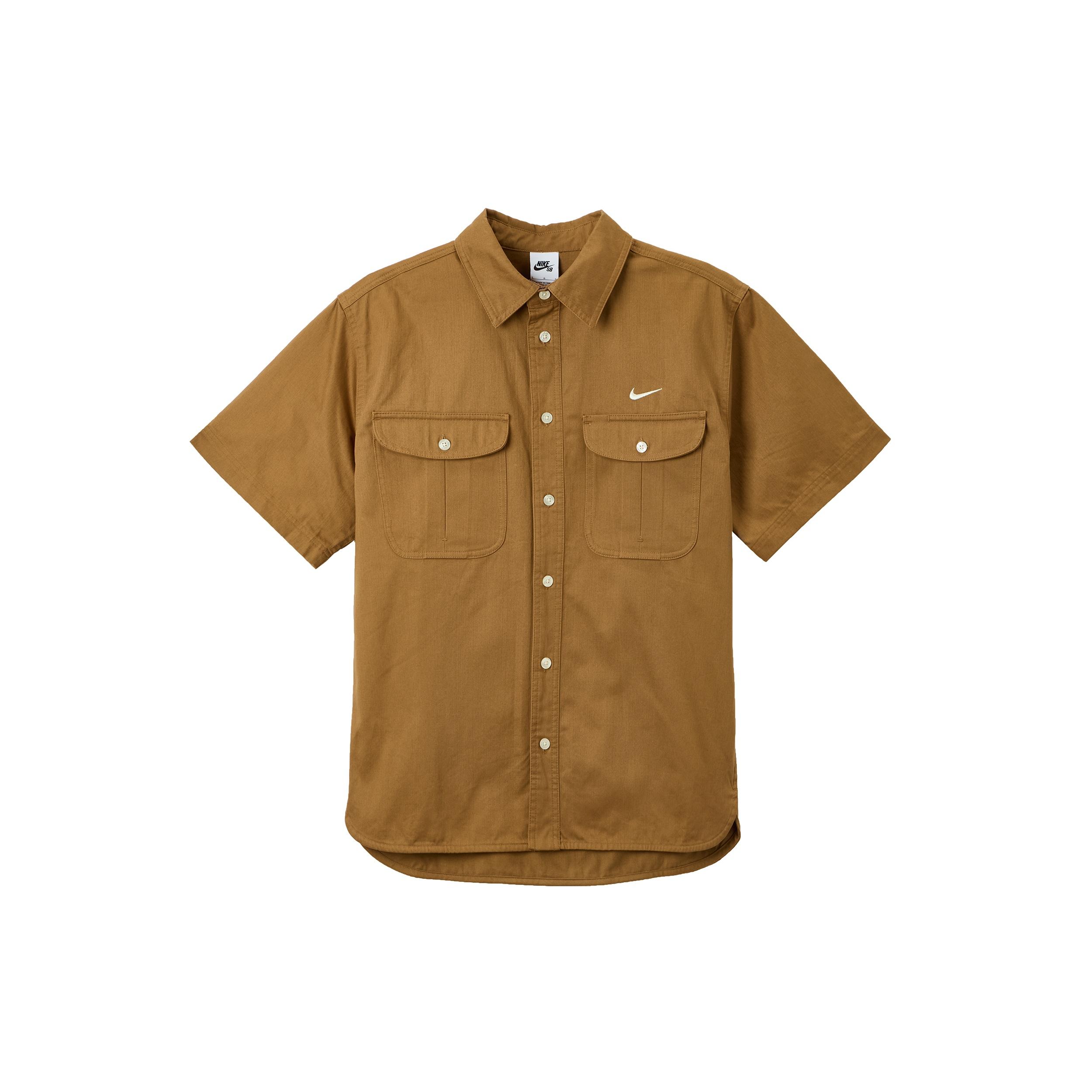 Nike SB Short Sleeve Woven Skate Button Up Shirt Tan Men s DV9076-270 M