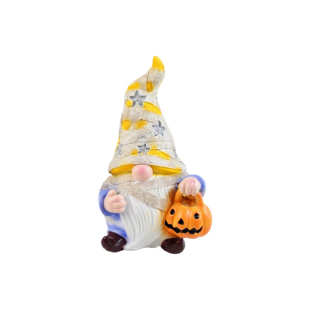 Garden Gnome Statue Halloween Decoration Resin Gnome Figurine Sitting Pose Pumpkin Elf Ornament Outdoor Indoor Display