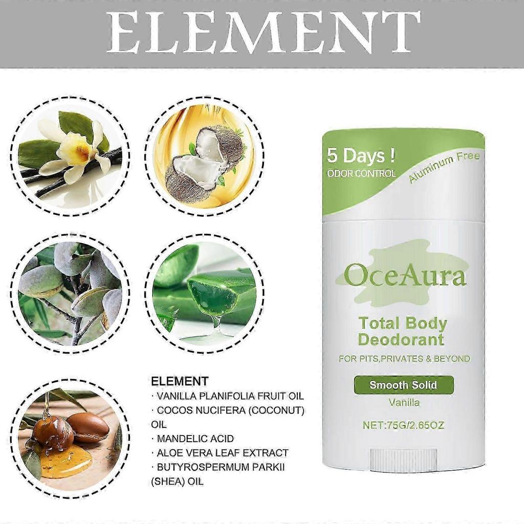 Total Body Deodorant Stick  Long-Lasting, Natural Odor Control with Vanilla & Coconut Oil  pH Balancing, Gentle, Versatile for Underarms, Navel & Body