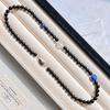 Natural Black Agate Lapis Lazuli White Crystal Design Sense Necklace Collarbone Chain Sweater Chain