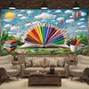Colorful Pencil & Book Backdrop, Art Classroom Photography Background