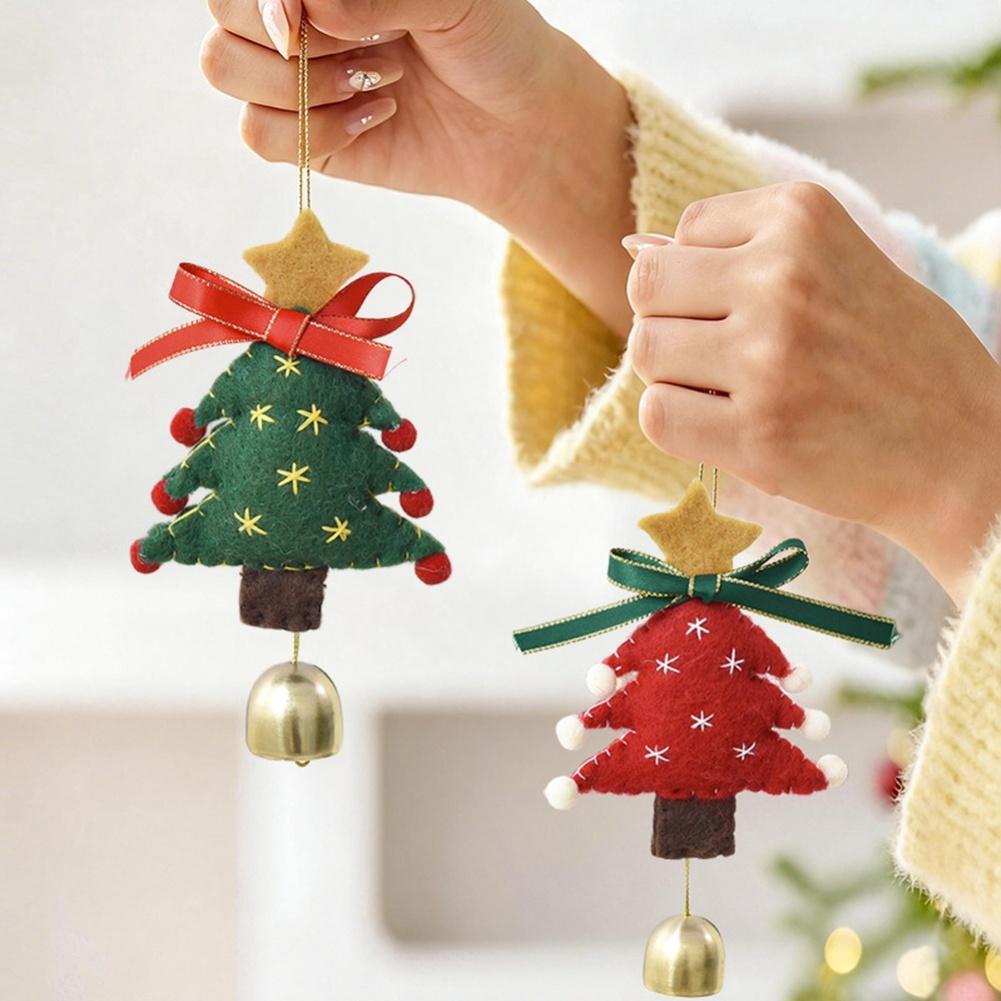 Christmas Bell Bow Door Hanging Ornament Wool Felt Holiday Tree Decorations DIY Handmade Seasonal Decor House Bell Bow