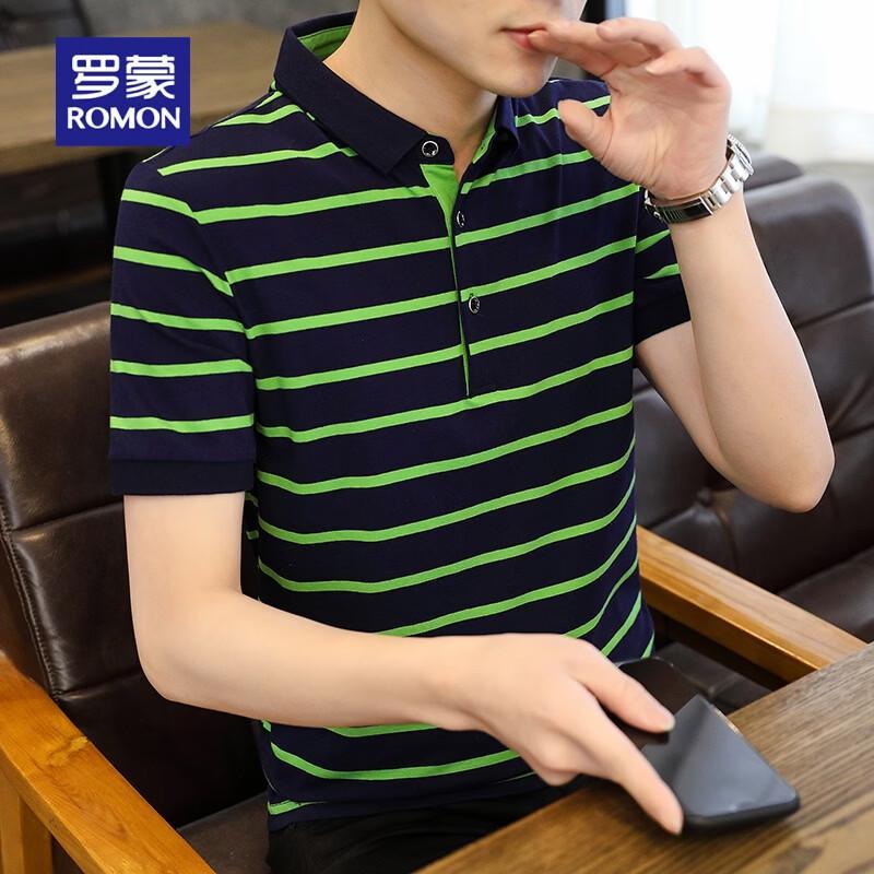 

ROMON Men s 2025 Ice-Feel Cotton Stripe Business Polo Shirt 4XL