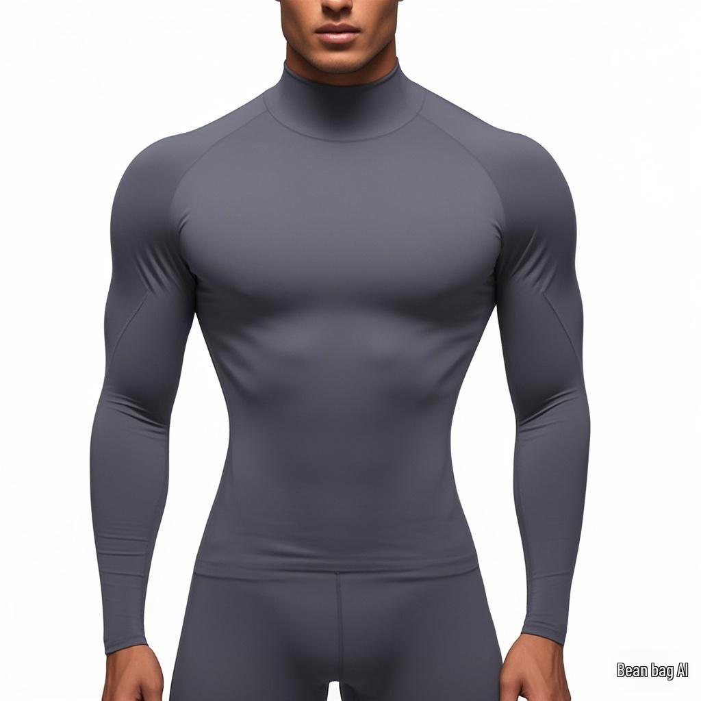 Men's High Neck Long Sleeve Quick-Dry Sports Bodysuit for Football & Basketball Training