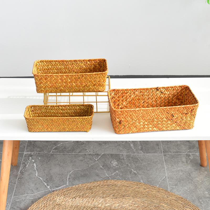 Handgewebter Aufbewahrungskorb aus Seegras: Deckellose Box für Kosmetik und Schreibtisch-Organisation