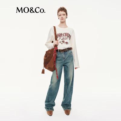 MO&Co. Loose Fit Letter Print Round Neck Cotton T-Shirt