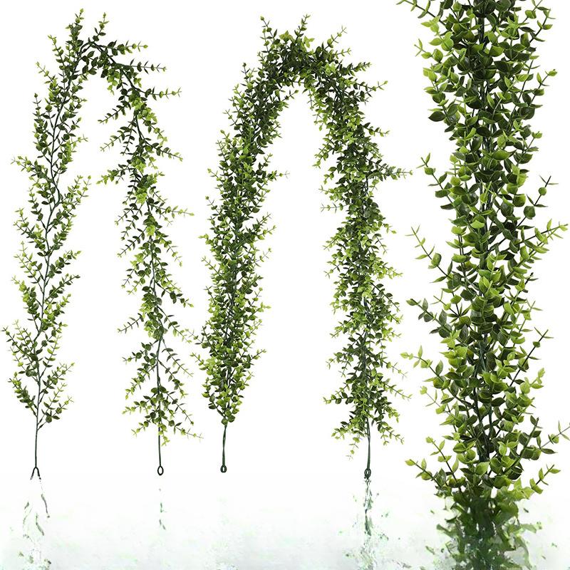 

Имитация листьев эвкалипта, настенное украшение из ротанга, имитация искусственного зеленого растения, украшение для потолка дома, подвесная лоза with frost