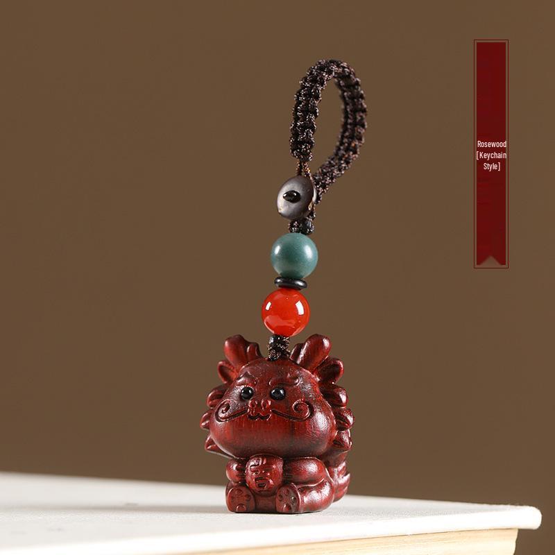 Exquisite Dragon Year Green Sandalwood Keyring & Phone Chain Pendant