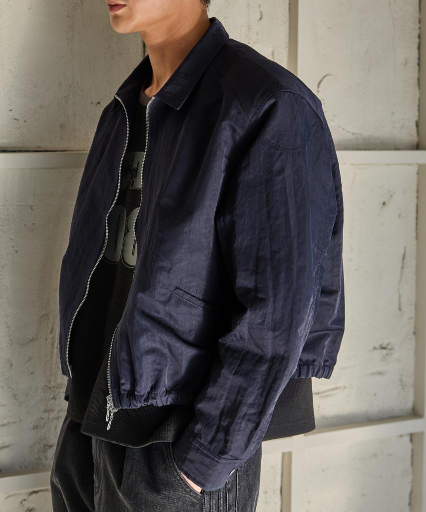 Vonvat Shoulder Pad Zip-Up Shirt Jacket (Navy)