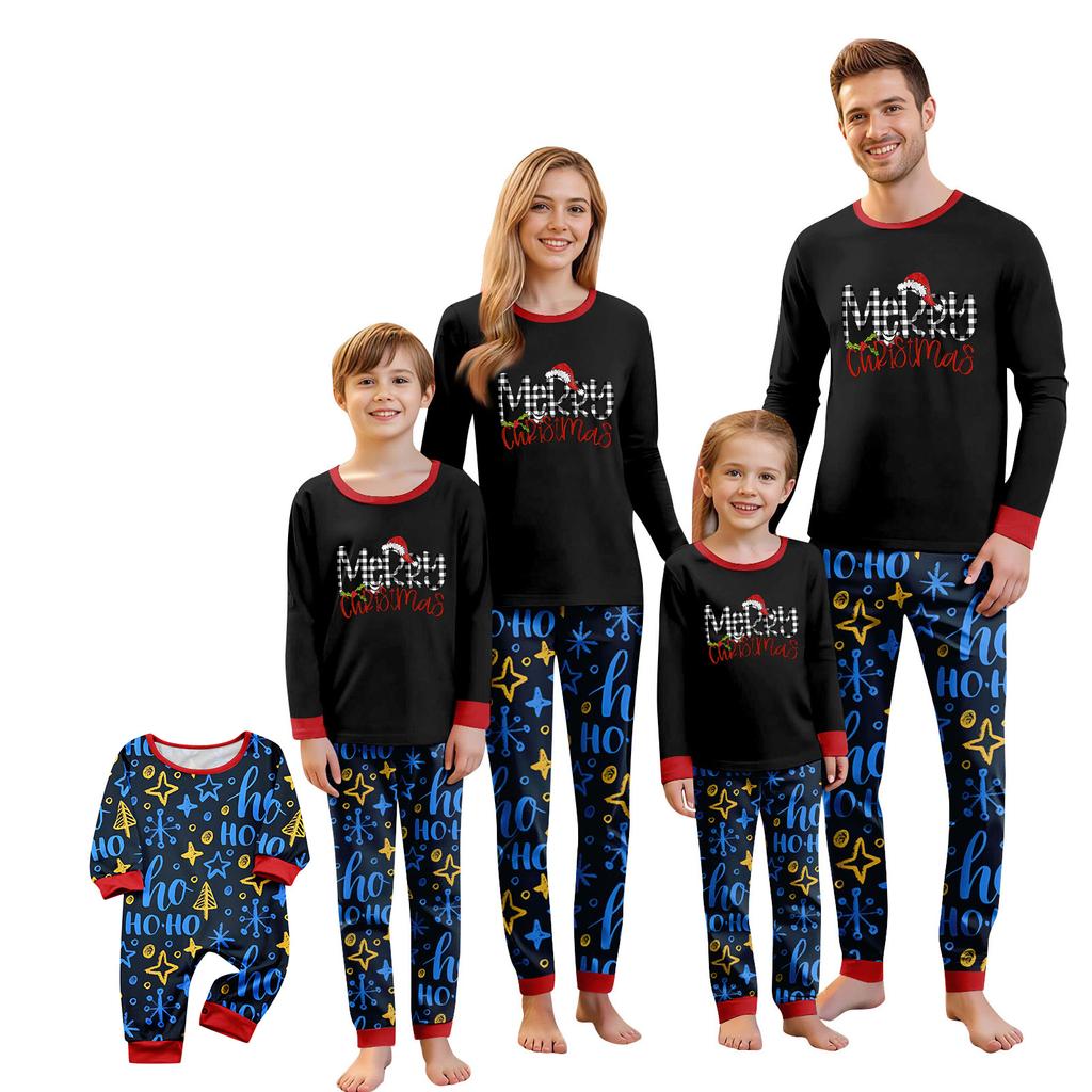 Christmas Print Crewneck Top and Plaid Pants Set for Festive Holiday and Casual Wear