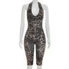 Mono Sexy para Mujer con Estampado de Leopardo, Cuello Halter, Escote en V Profundo, Espalda Descubierta, Ropa de Club