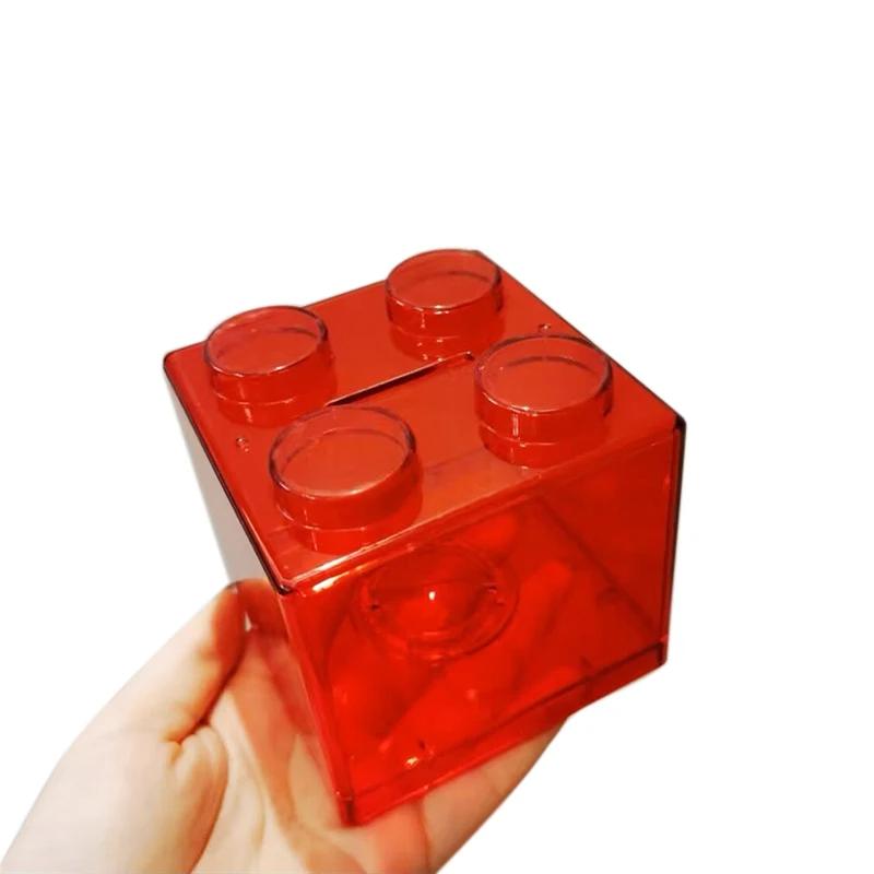 Building Block Toy Storage Box Transparent Plastic Block-Shaped Piggy Bank Coin Storage Box Stackable Sundries Storage Tank