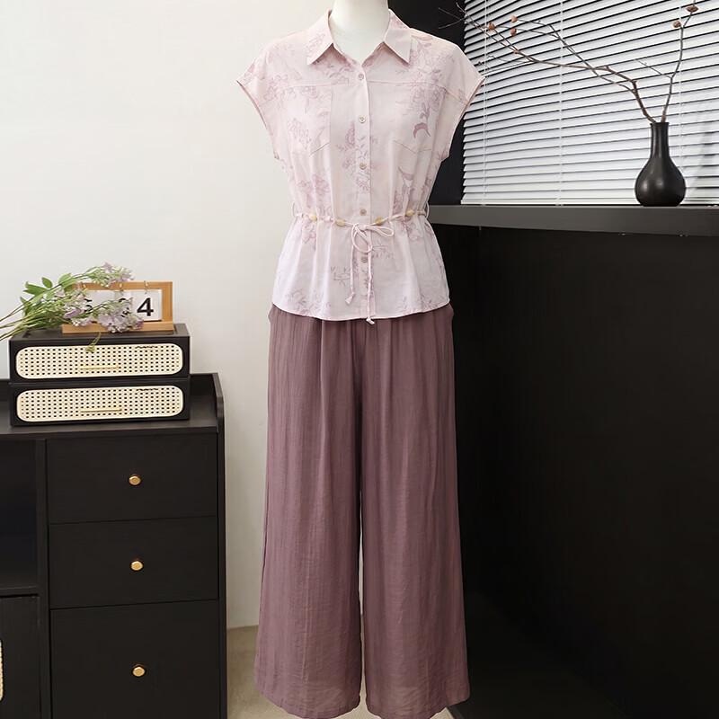 Elegant Floral Chiffon Two-Piece Set for Middle-Aged Women XL