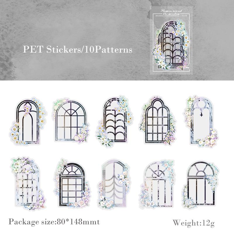 Journamm 10pcs/pack Flowers Window Stickers Laser Silver Decor Junk Journal DIY Srapbooking Aesthetics Stationery PET Stickers