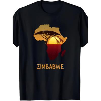 Zimbabwe African Adventure Men's T-Shirt - Featuring a Wildlife Print with a Map of Zimbabwe, This Soft Crew Neck T-shirt Is Perfect for Travel and