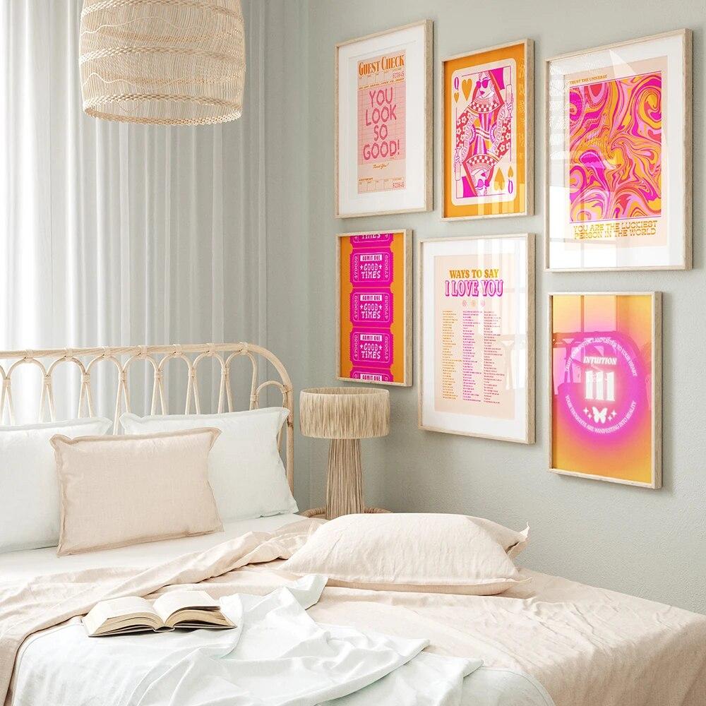 Trendy Retro Aesthetic Posters And Prints Orange Pink Preppy Y2k Quote Wall Art Canvas Painting Wall Picture For Dorm Room Decor No Frame
