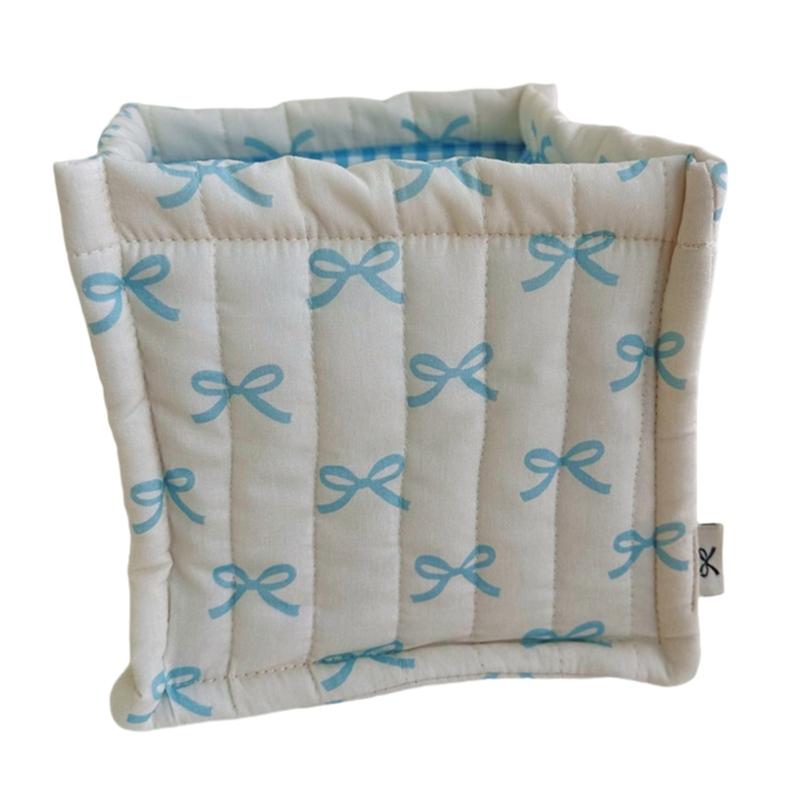 Стеганая тканевая настольная корзина для хранения вещей для дома и офиса удобная для хранения канцелярских принадлежностей и косметики синий 1140₽