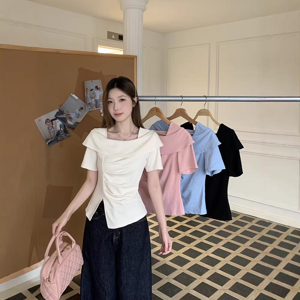 2026 Summer Plus Size Women s Elegant French Square Neck Slit Top Large