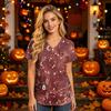 Women's V-Neck Short Sleeve Scrub Top with Pockets Botanical Print Caregiver Uniform