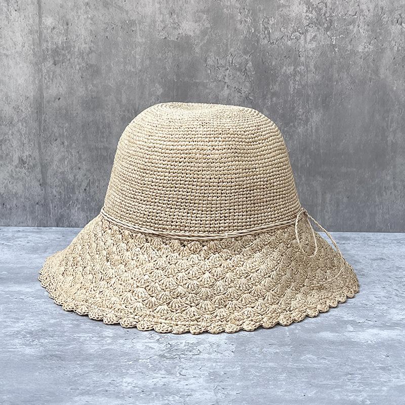Ляфит Соломенная Шляпа Цветок Ажурная Соломенная Шляпа Женская Летний Отдых Досуг Широкие Поля Пляжная Шляпа Складная Шляпа от Солнца M（56-58cm）