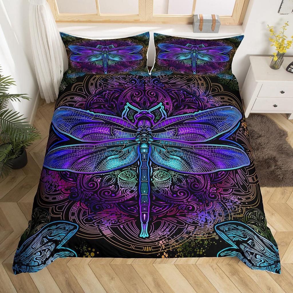 Comforter Dragonfly King Queen Size Chic Animal Comforter Microfiber Bohemia Mandala Bedding Set Flowers Bed