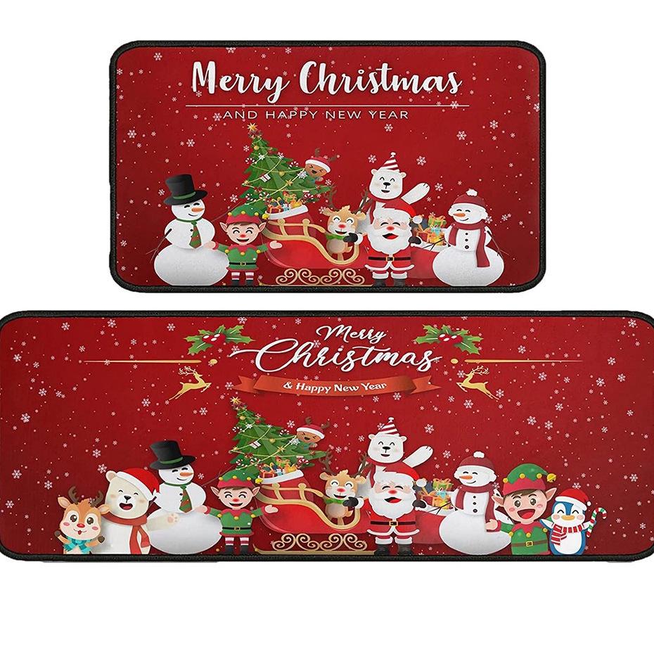 Cross-Border Christmas Holiday Two-Piece Kitchen Mat Set - Oil-Absorbing, Dirt-Resistant