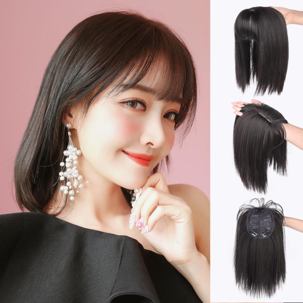 Clip In Increase Hair Volume Topper Hair Piece Long Straight Wig Head Top Wig Block 3D Hair Bangs