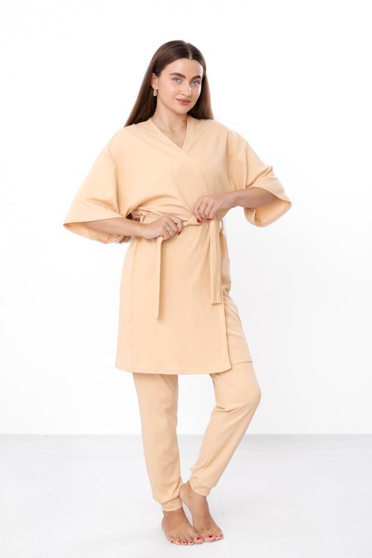 Set – Women's Relax Fit Homewear Robe + Top + Pants, Practical Design, Any Season, 8449-050 HC