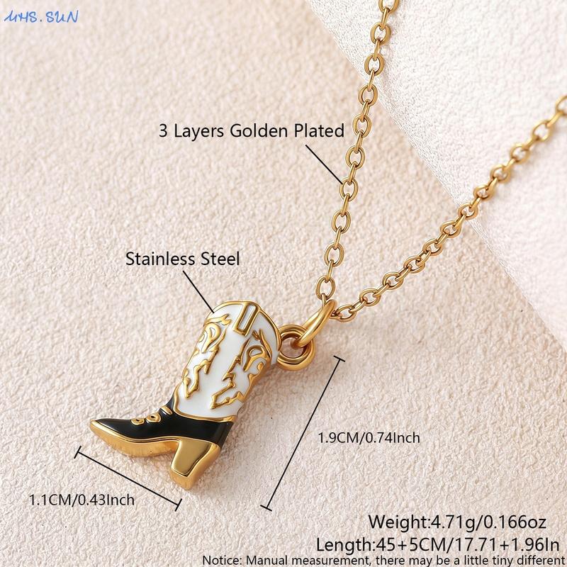 Stainless Steel Oil Dripping Colored Denim Boot Pendant Necklace Design Fashion Gold Plated Chain Jewelry Gifts For Women