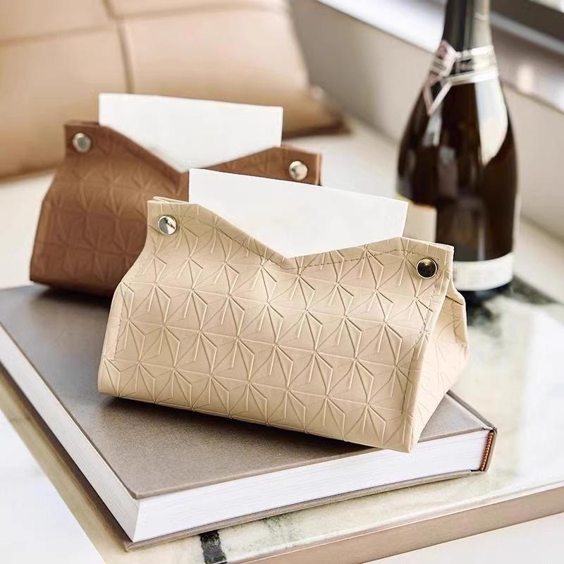 Geometric Texture Tissue Box Living Room Coffee Table Tissue Cover Simple Light Luxury Toilet Paper Box Household Storage Box