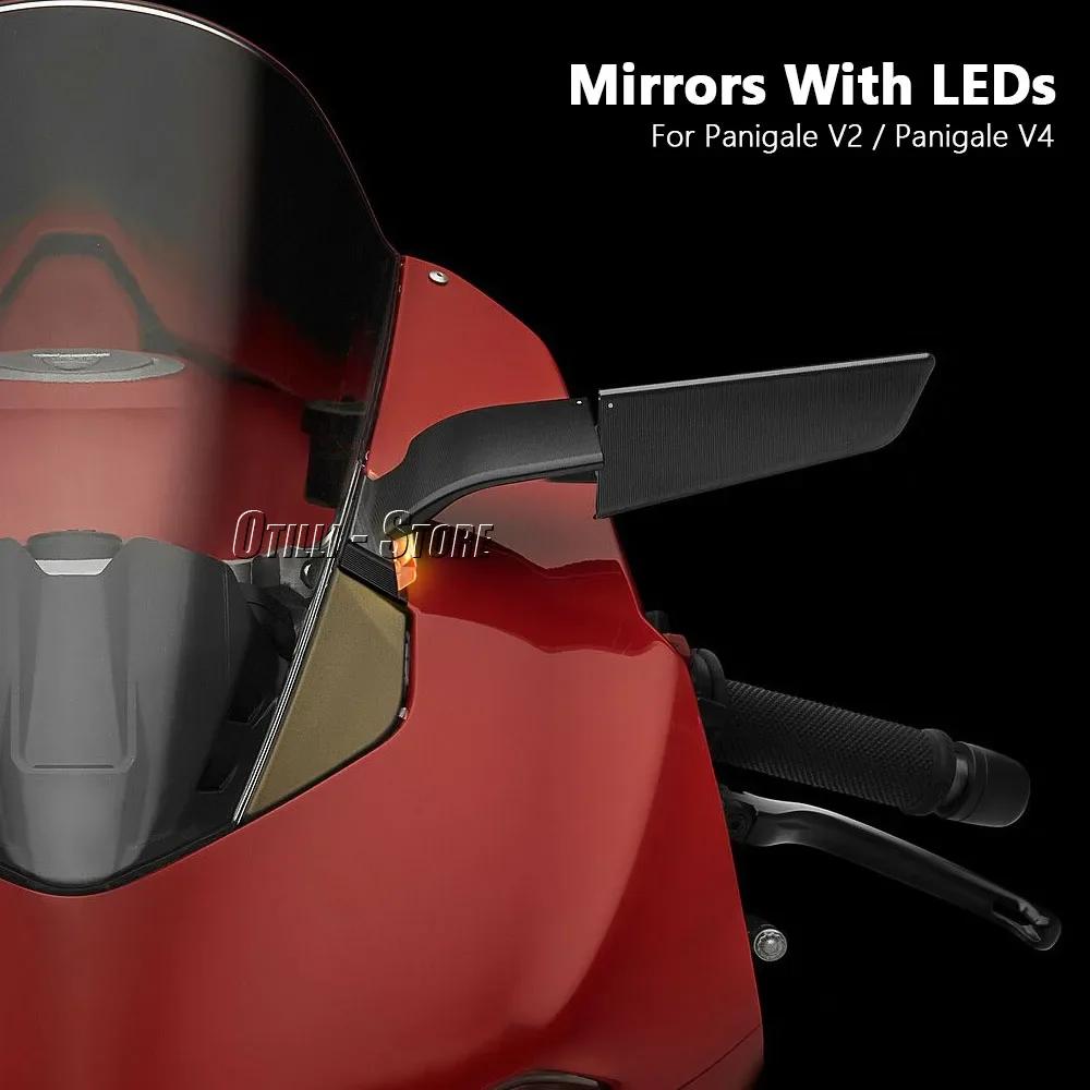 New Motorcycle For Ducati Panigale V2 2020-2024 PANIGALE V4 2019-2024 Rearview Mirrors with LED Rotating Adjustable Wing Mirrors