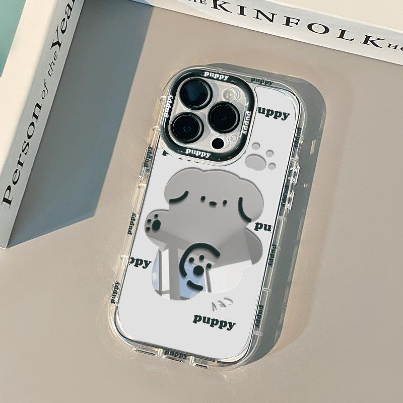 Cartoon Cute and Fun Puppy Mirror for Huawei Cream Case for Oppo for Apple 15 New for IPhone