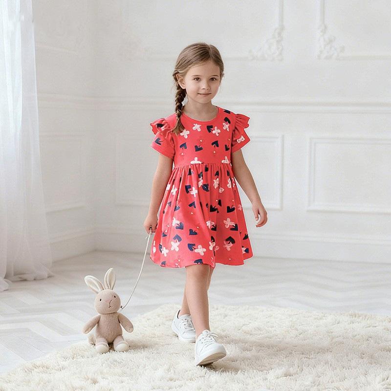 Girls Summer Princess Dress Round Neck Short Sleeve Toddler Dress